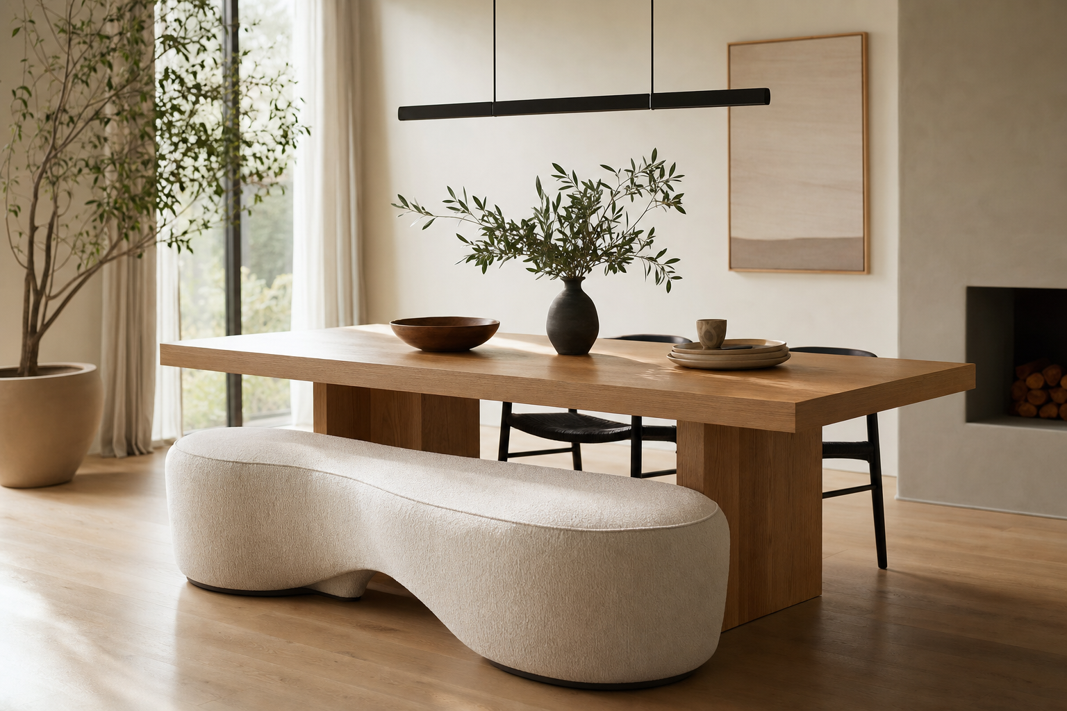 Organische vorm bank in modern interieur