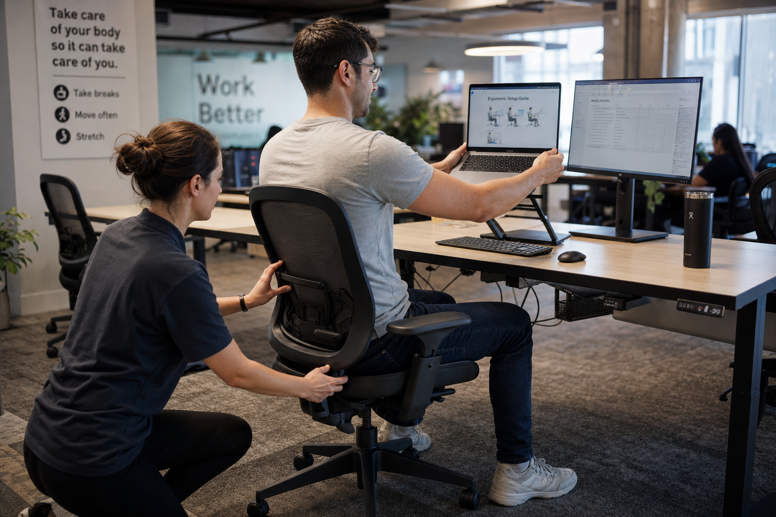 Werkplek met juiste ergonomische opstelling
